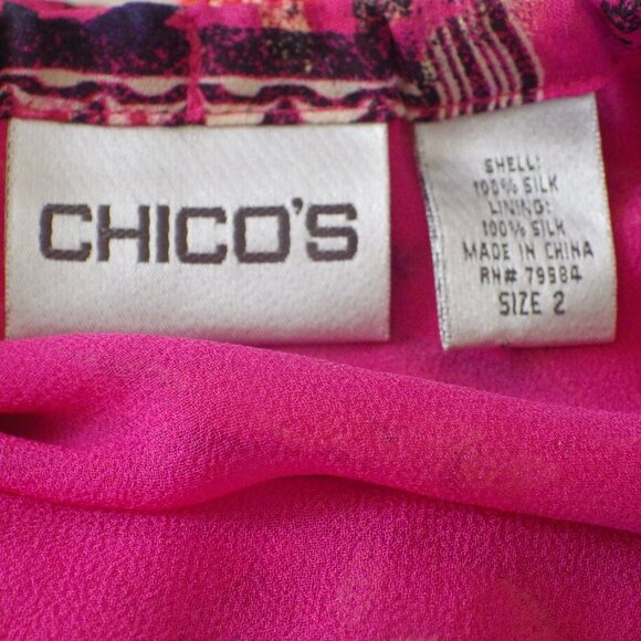 Silk Midi Skirt by Chico's/ Ruffled Slit Hem/ Hot Pink Floral/ 2 - Picture 9 of 9